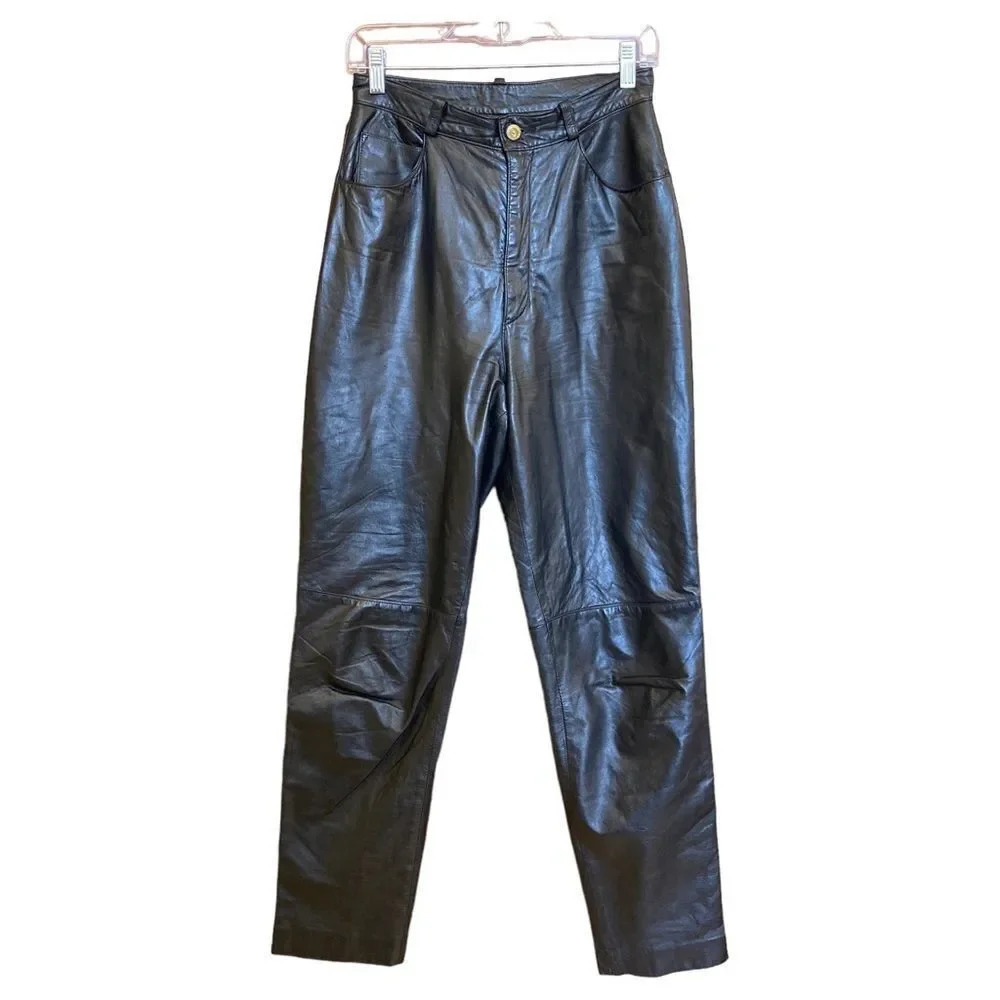 St John Collection Leather Pants Black Size 6 Marie Gray